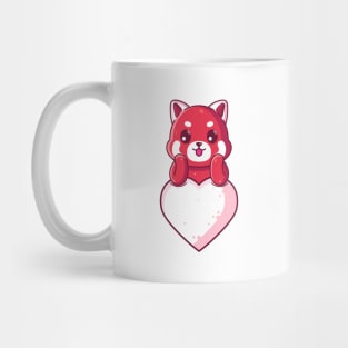 Cute red panda with big love. Gift for valentine's day with cute animal character illustration. Mug